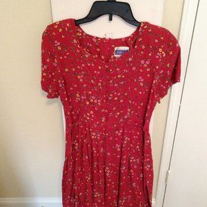 1990s red floral tie-back dress